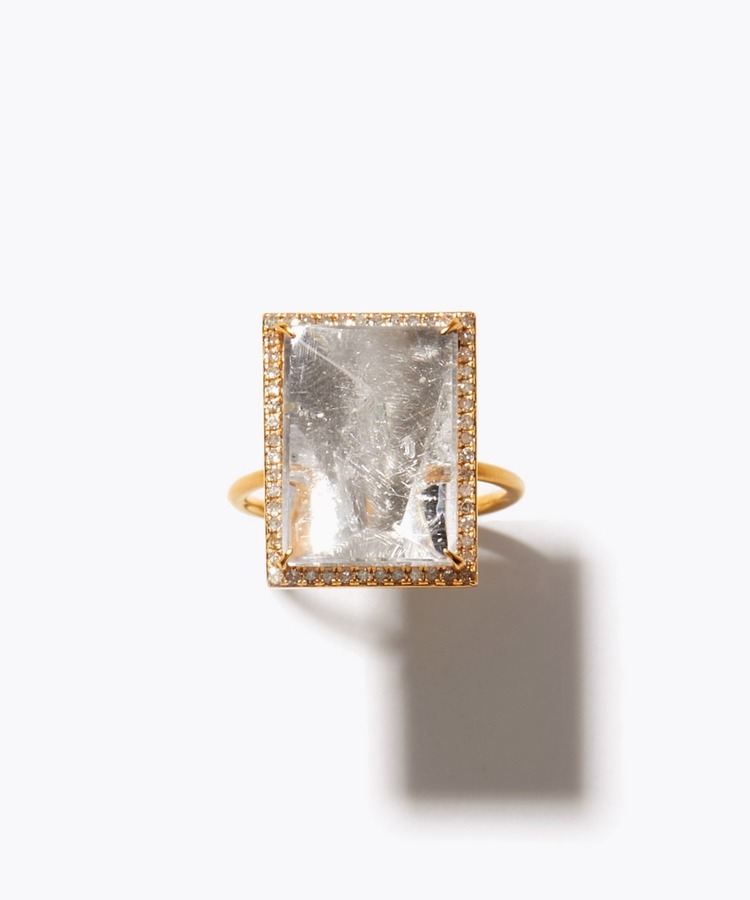 [elafonisi] One of a kind rutilated quartz in quartz pave diamond ring