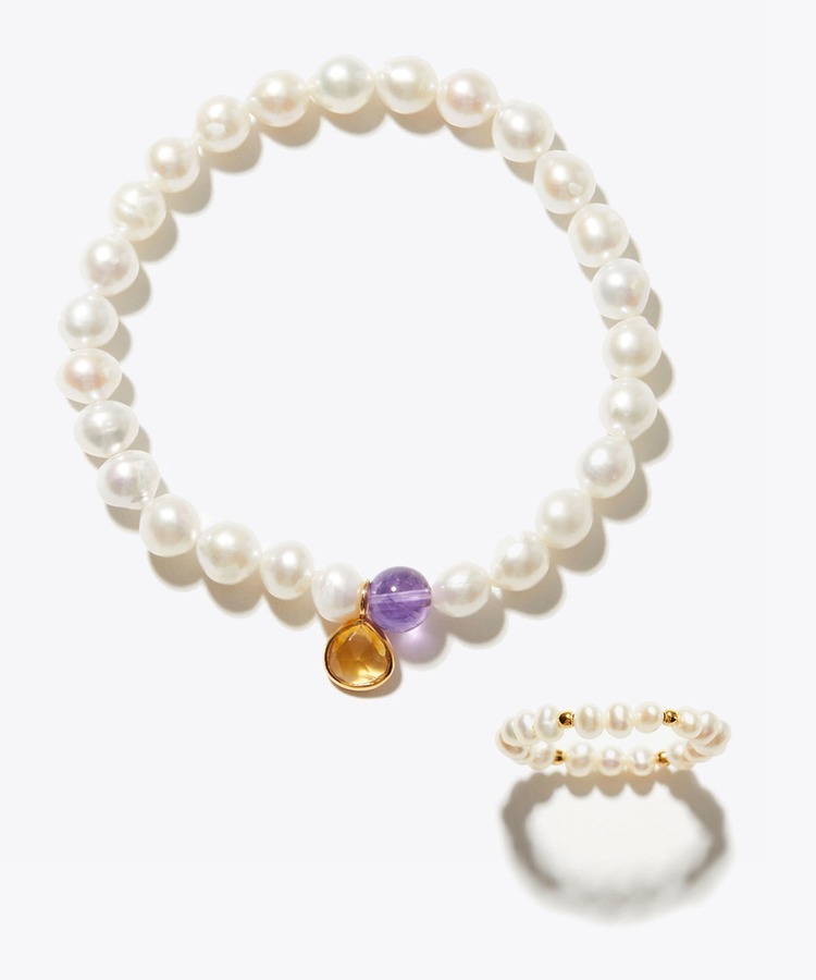 [amulette」「Protection of love and healing」pearl citrine bracelet&ring set