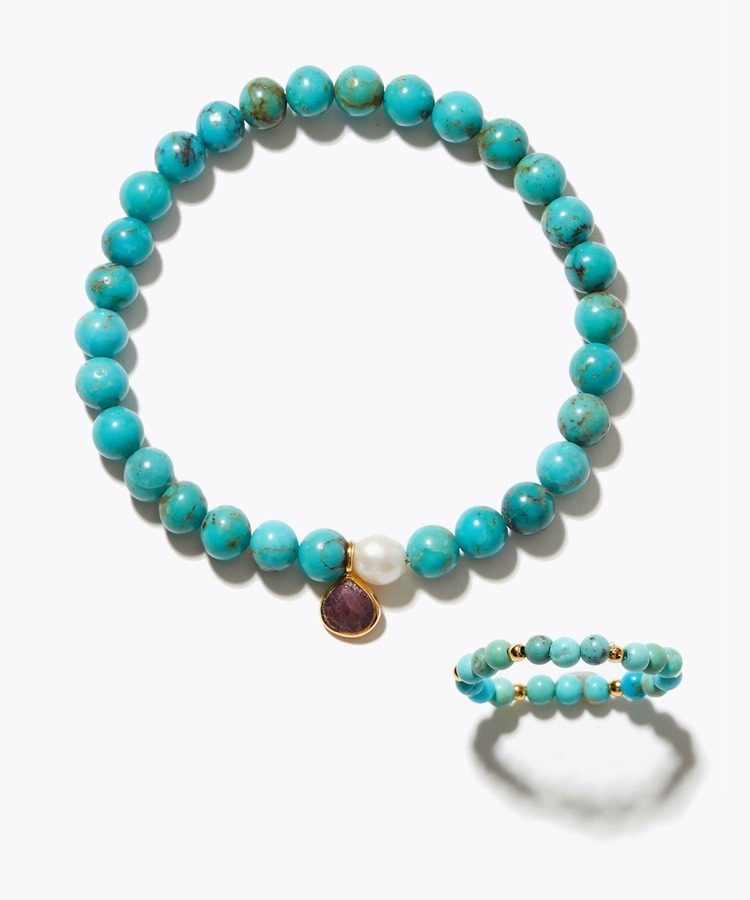 [amulette」「A talisman for courage and prosperity」turquoise ruby bracelet&ring set