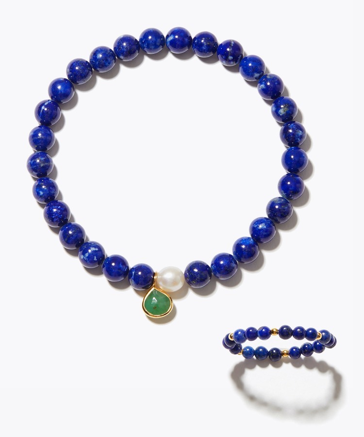 [amulette」「A holy stone to ward off evil」lapis lazuli emerald bracelet&ring set