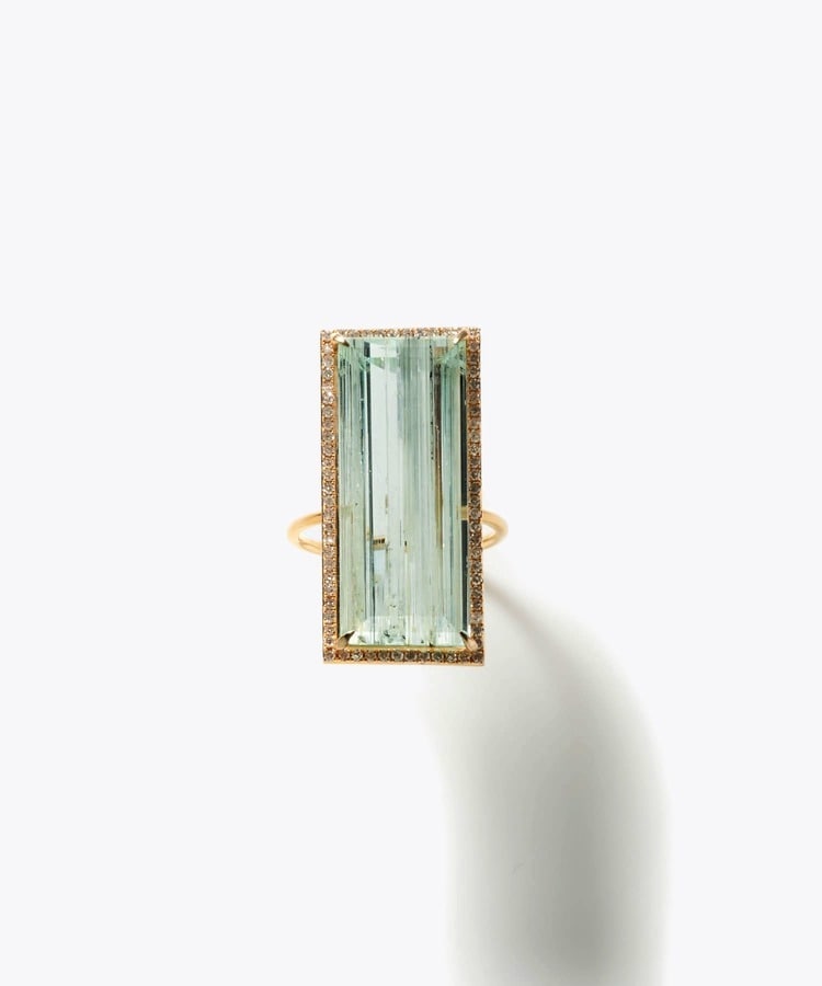 [elafonisi] One of a kind K10 tube in aquamarine pave diamond ring