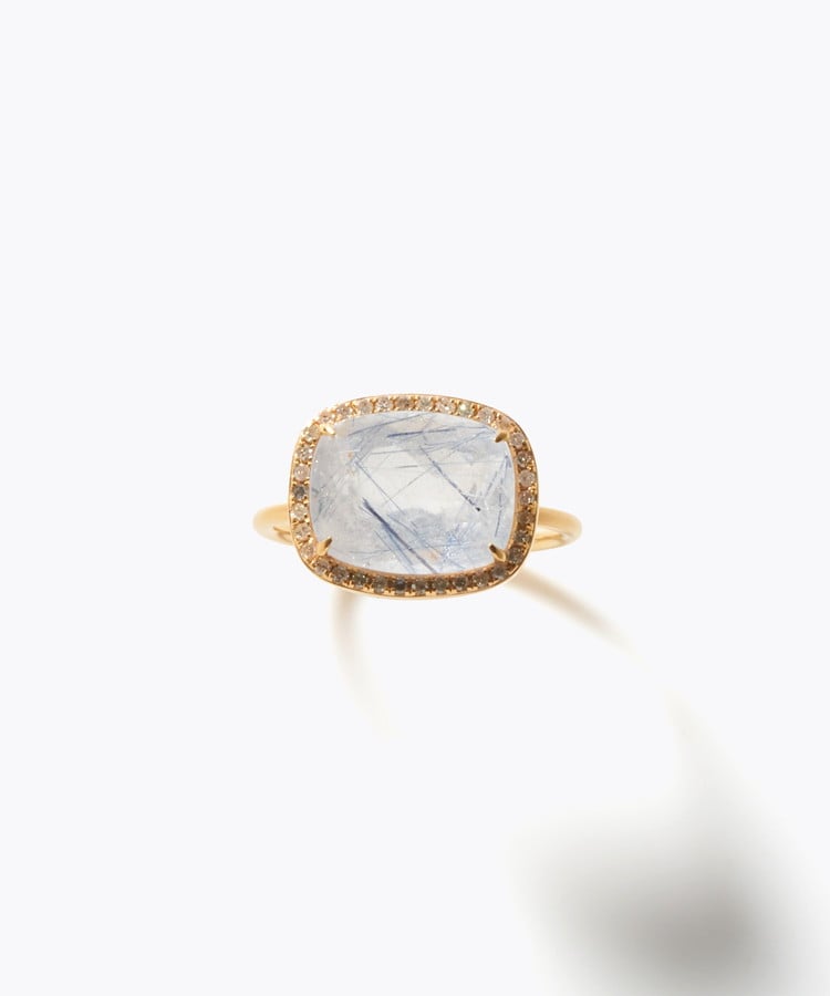 [elafonisi] blue tourmaline in quartz pave diamond ring