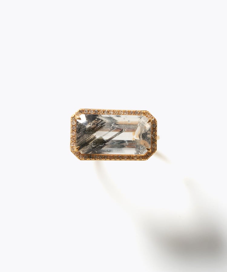 [elafonisi] black tourmaline in quartz pave diamond ring