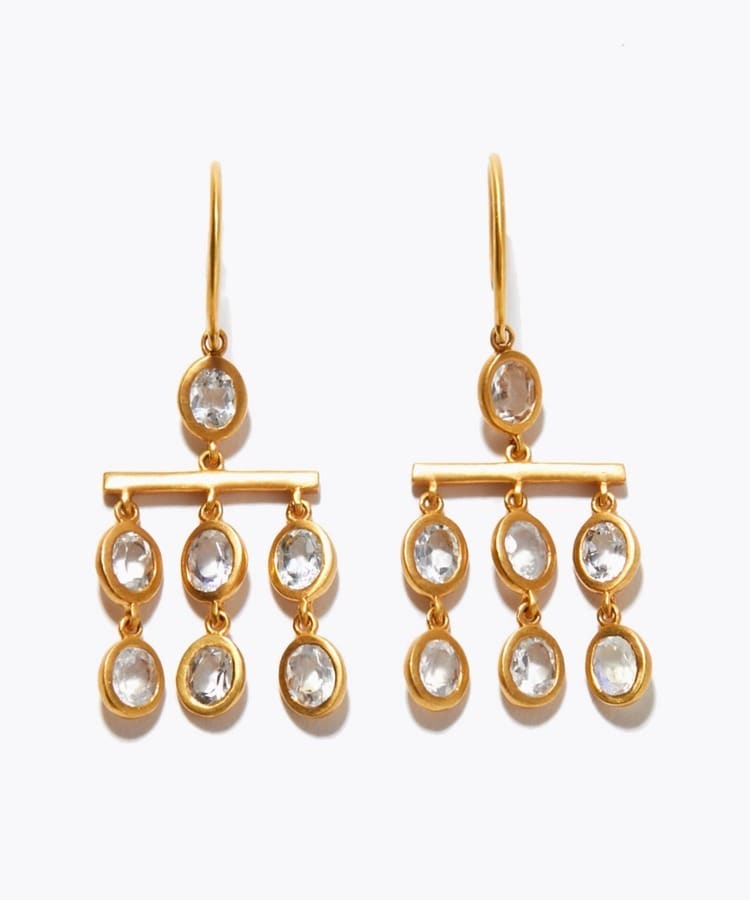 [eden] clear quartz rainbow moonston droplets pierced earring