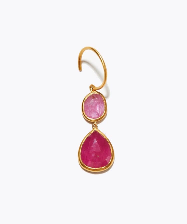 [eden] one of a kind double ruby pebble single pierced earring