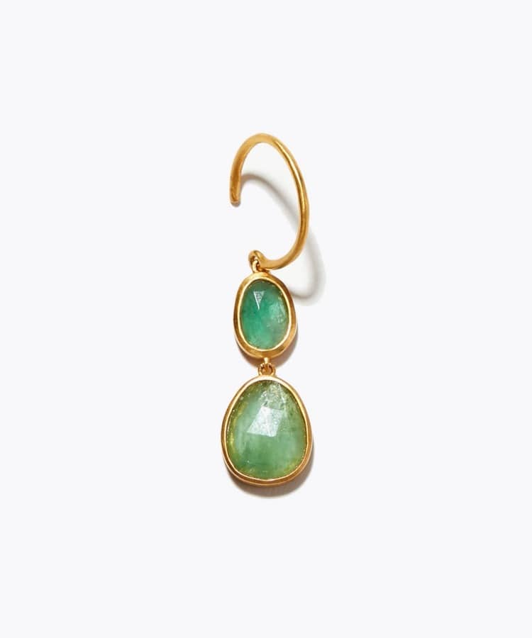 [eden] one of a kind double emerald pebble single pierced earring