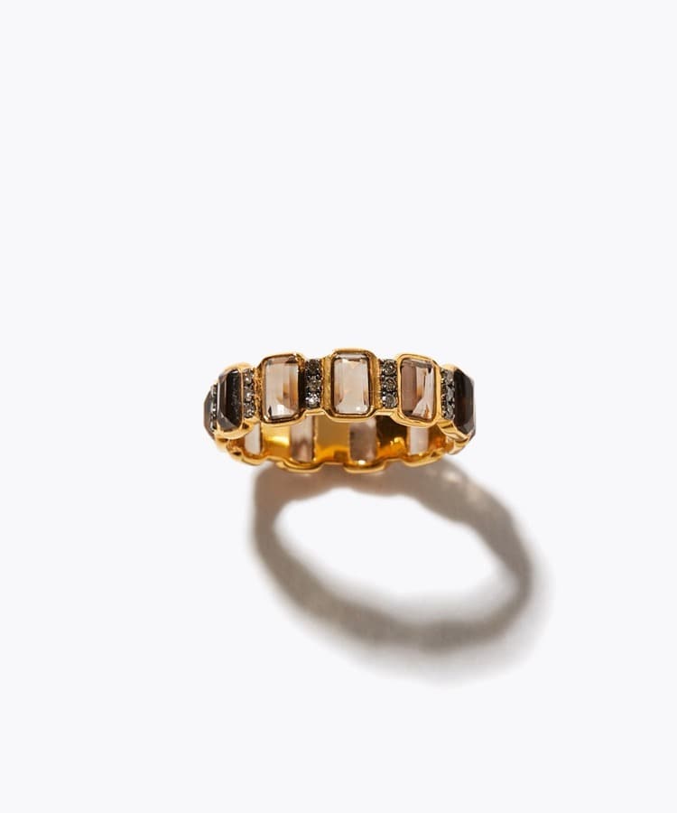 [I am donation] KIKO ARAI × ARTIDA OUD rectangle smoky quartz diamond pave eternity ring