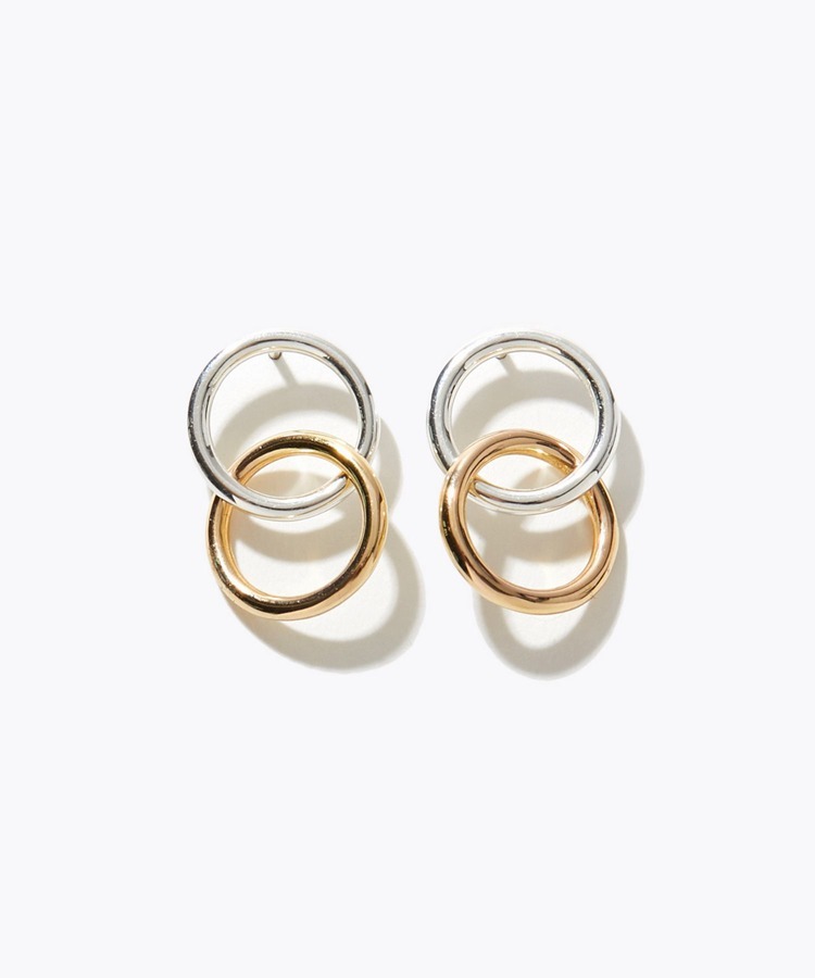 [bone] double liked silver combination pierced earring