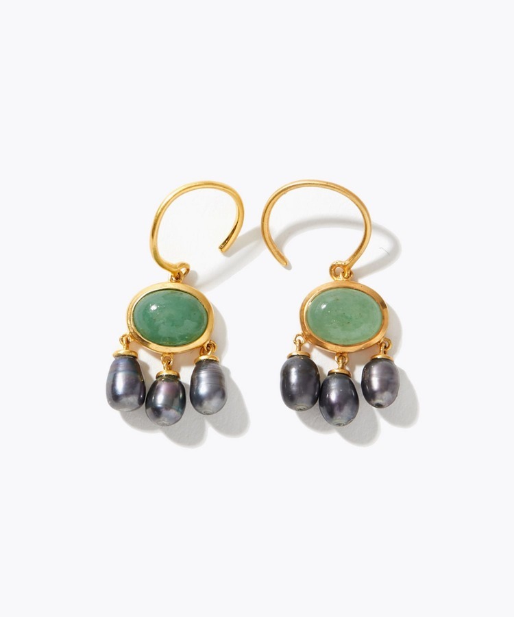 [ancient] aventurine gray pearl pierced earring