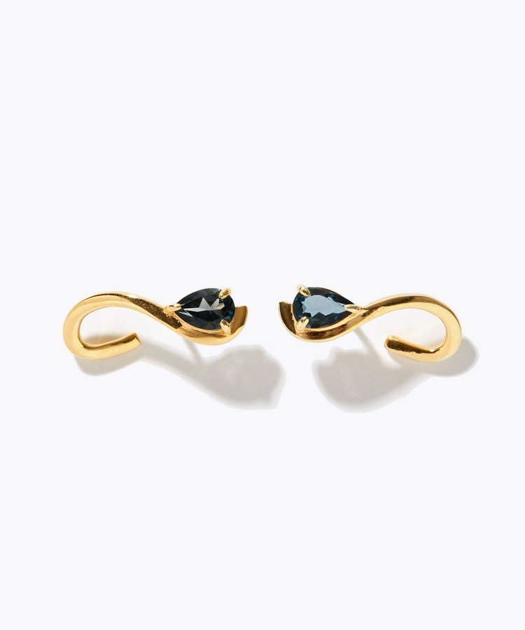 [lotus] london blue topaz line pierced earring