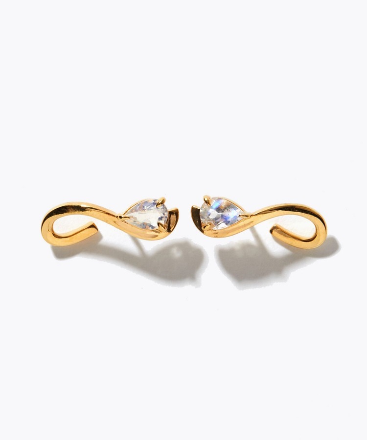 [lotus] rainbow moonstone line pierced earring