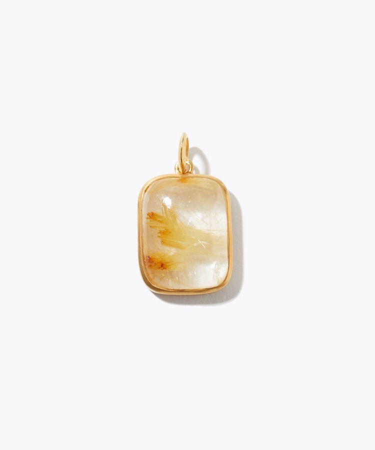 [eden] cushion cabochon gold rutilated quartz charm