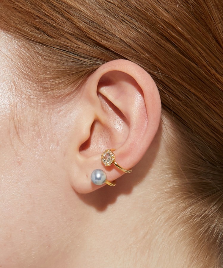 [elafonisi] blue topaz akoya pearl pave diamond orbit ear cuff