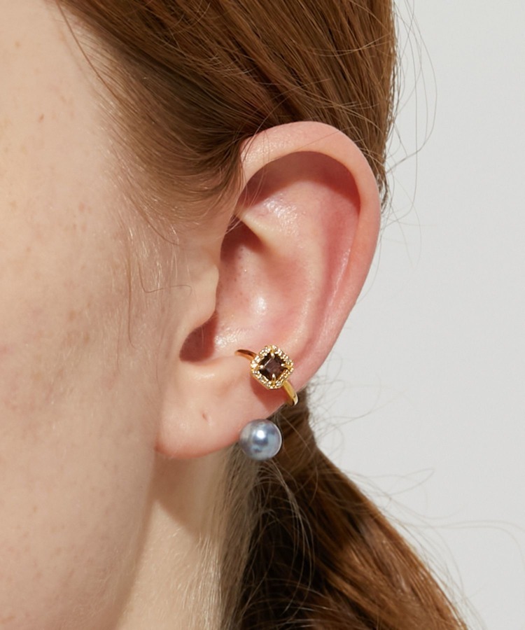[elafonisi] smoky quartz akoya pearl pave diamond orbit ear cuff
