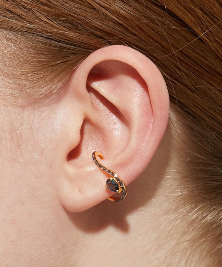 [lotus] london blue topaz pave diamond ear cuff