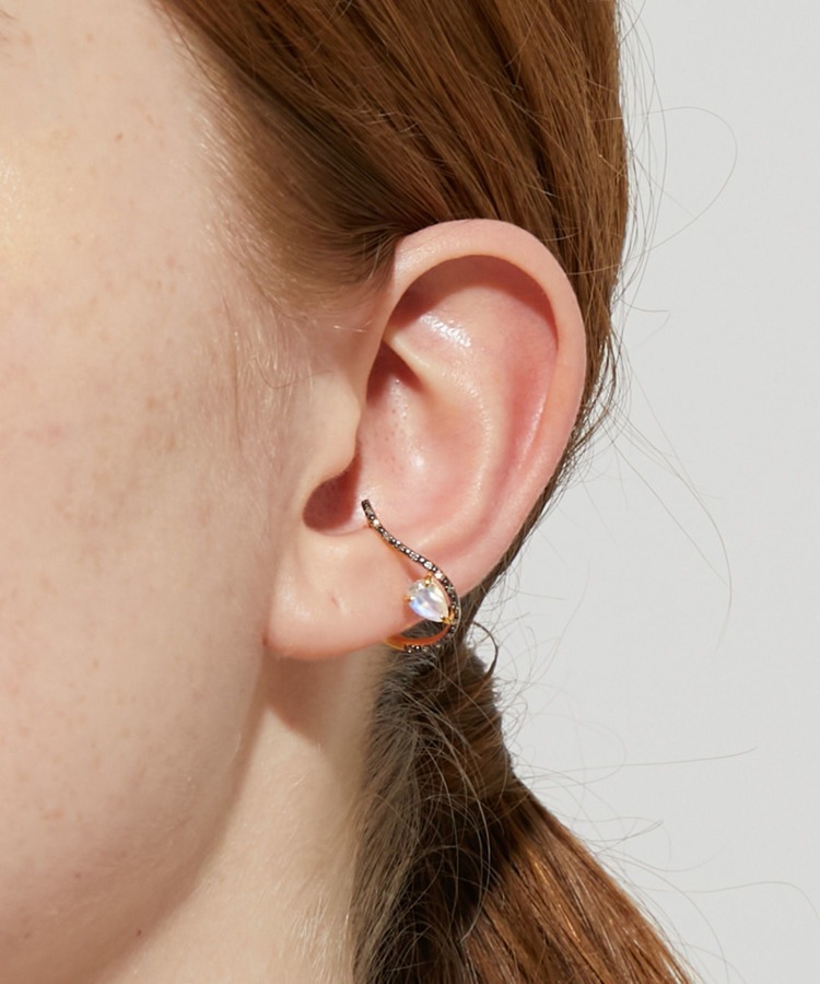 [lotus] rainbow moonstone pave diamond ear cuff