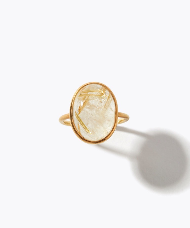 [eden] oval cabochon gold rutilated quartz ring