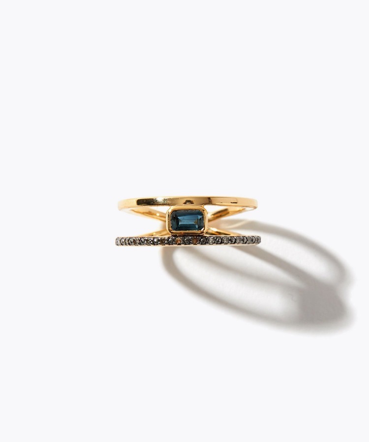 [elafonisi] london blue topaz pave diamond double band ring
