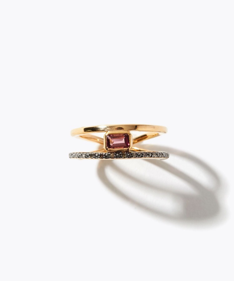 [elafonisi] pink tourmaline pave diamond double band ring