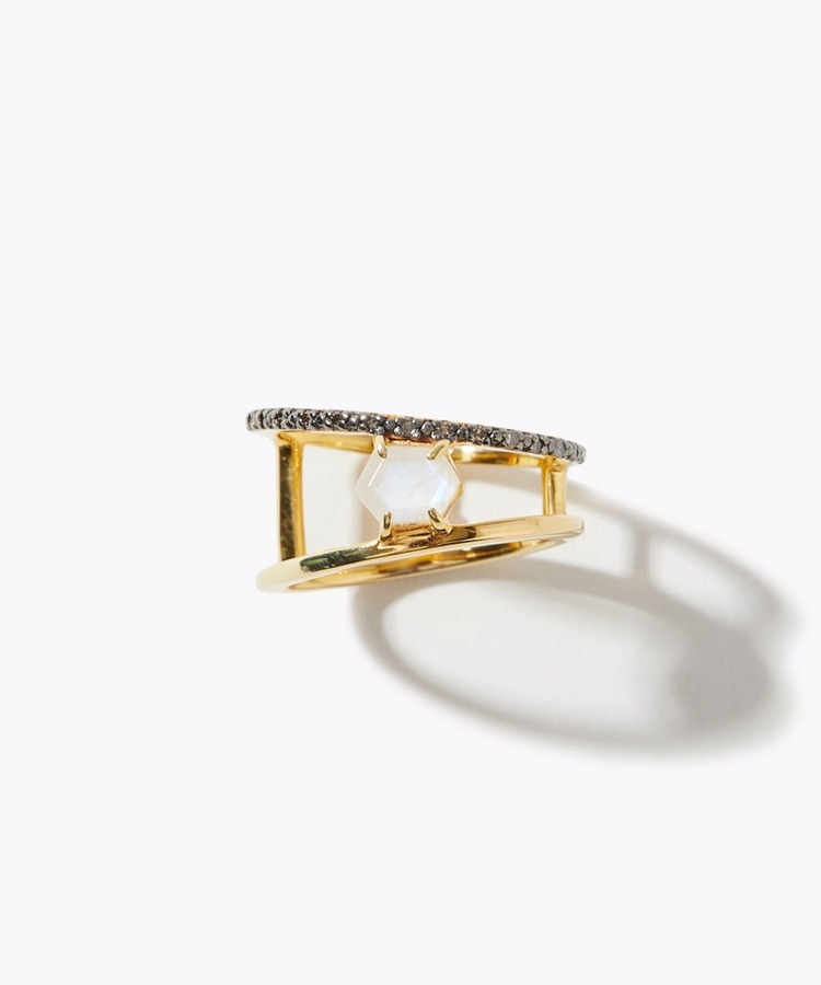 [elafonisi] rainbow moon stone pave diamond double band ring