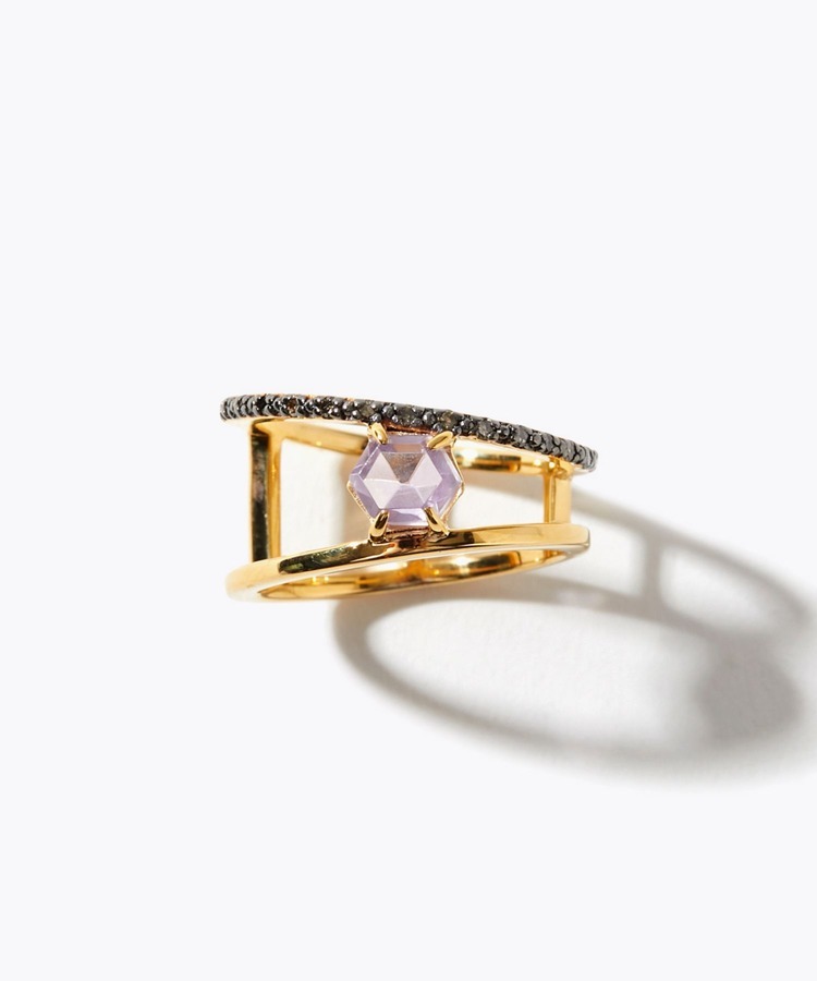 [elafonisi] lavender amethyst pave diamond double band ring