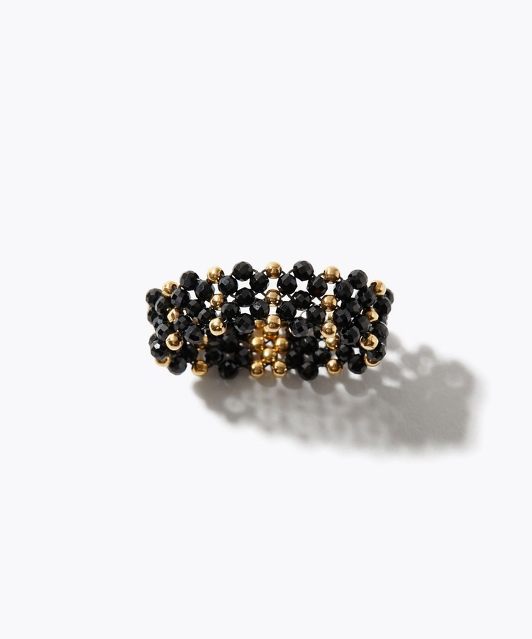 [amulette] 「Boldly defeating the wicked」 black spinel beads double band ring