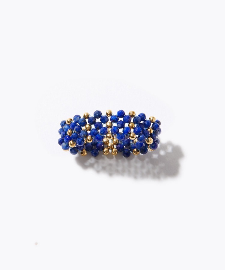 [amulette] 「A holy stone to ward off evil」lapis lazuli beads double band ring