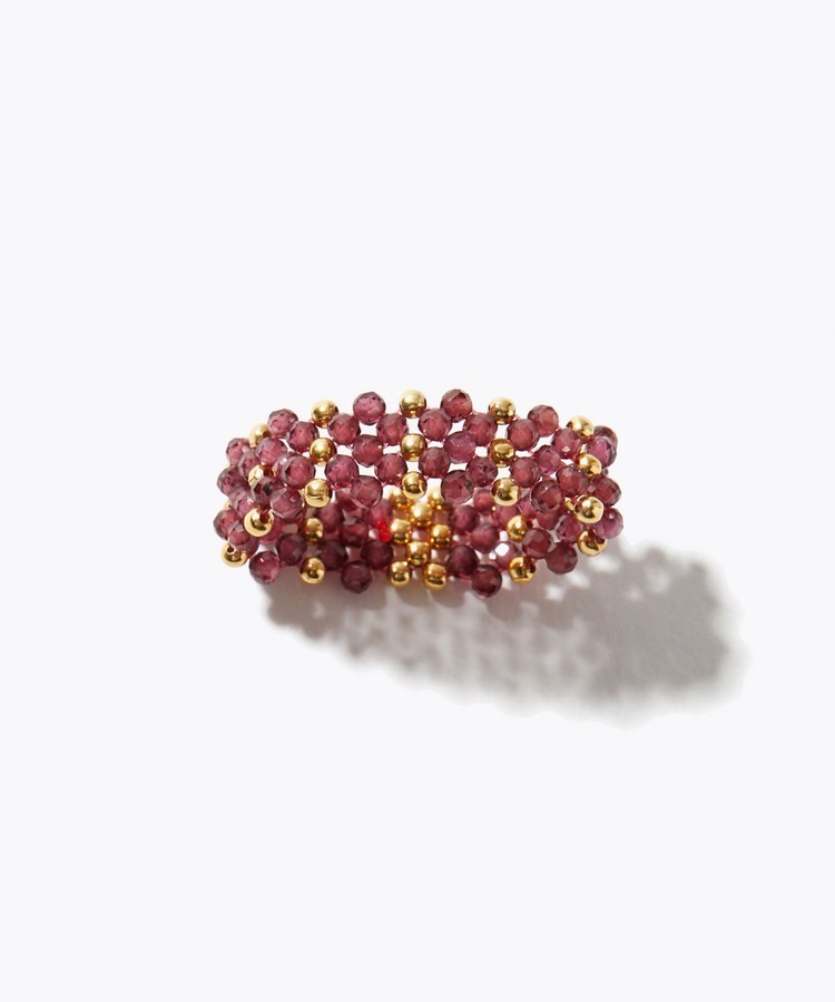 [amulette] 「Symbol of bear fruit to success」garnet beads double band ring
