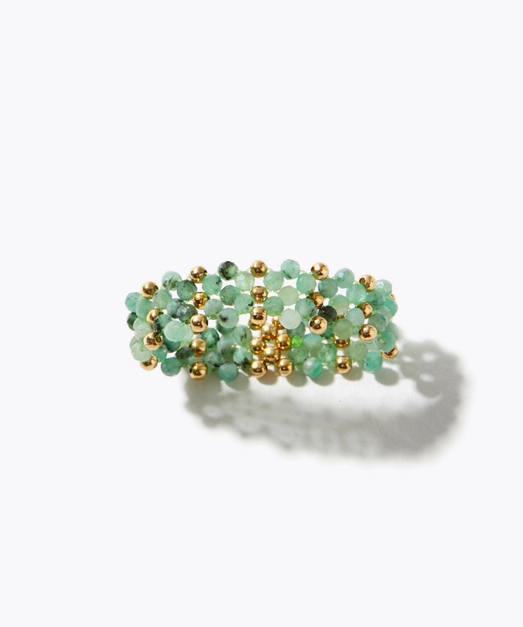 [amulette] 「A stone of love that balances your mind and body」emerald beads double band ring