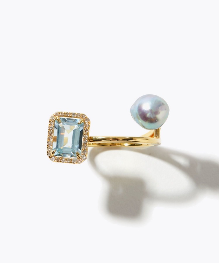 [elafonisi] blue topaz akoya pearl pave diamond orbit ring