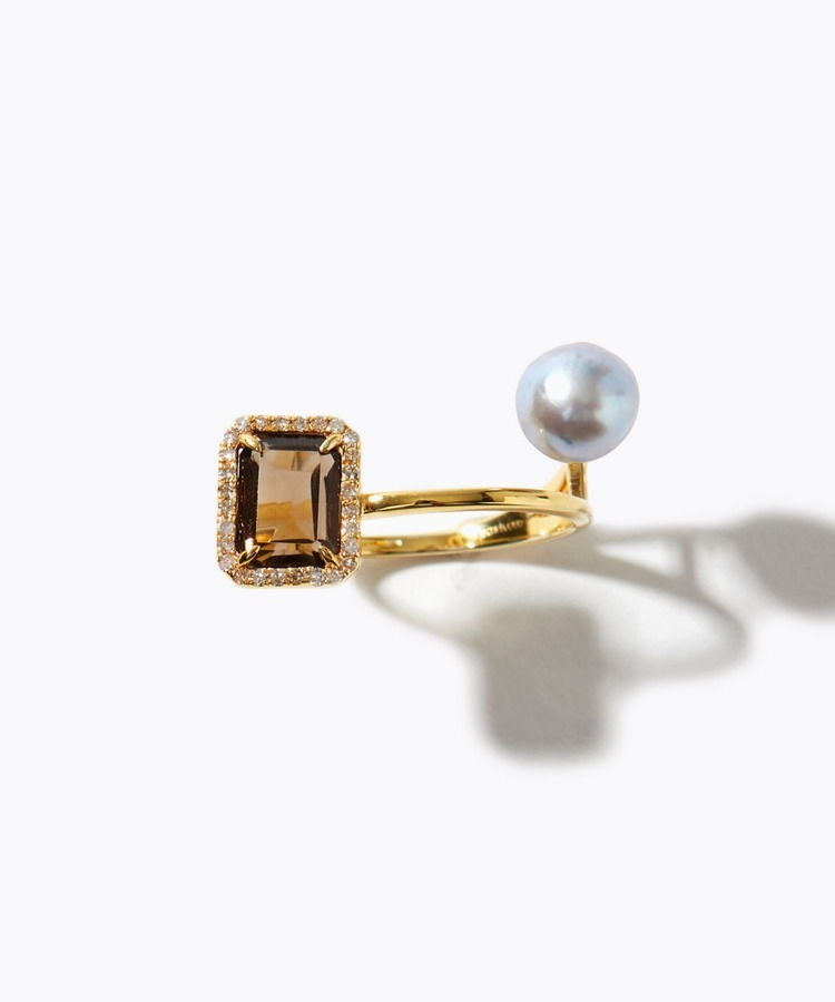 [elafonisi] smoky quartz akoya pearl pave diamond orbit ring