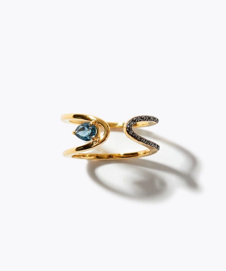 [lotus] london blue topaz pave diamond ring