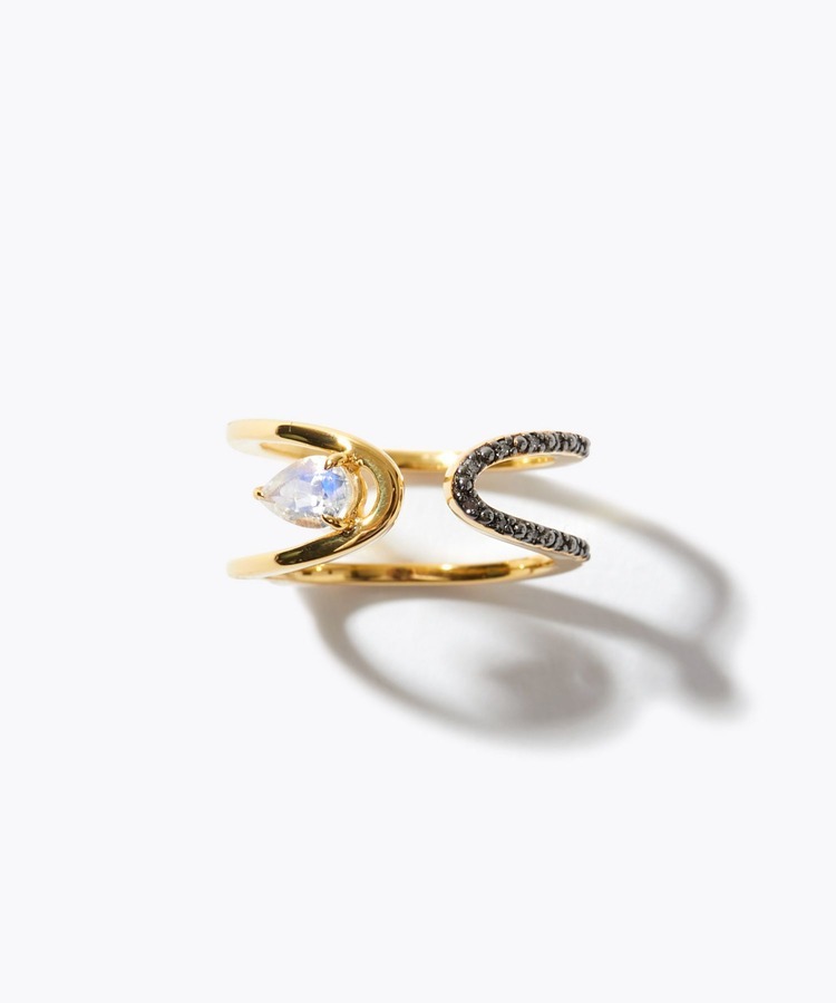 [lotus] rainbow moonstone pave diamond ring