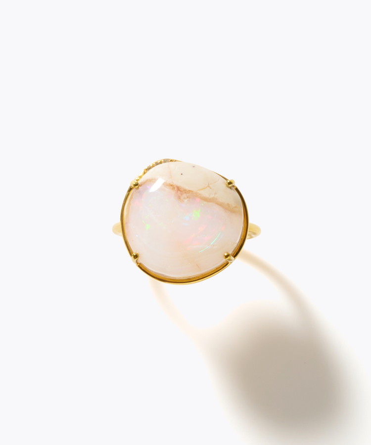 [ancient] One of a kind opal pave diamond bezel ring
