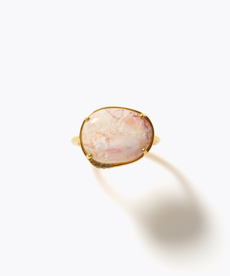 [ancient] One of a kind opal pave diamond bezel ring