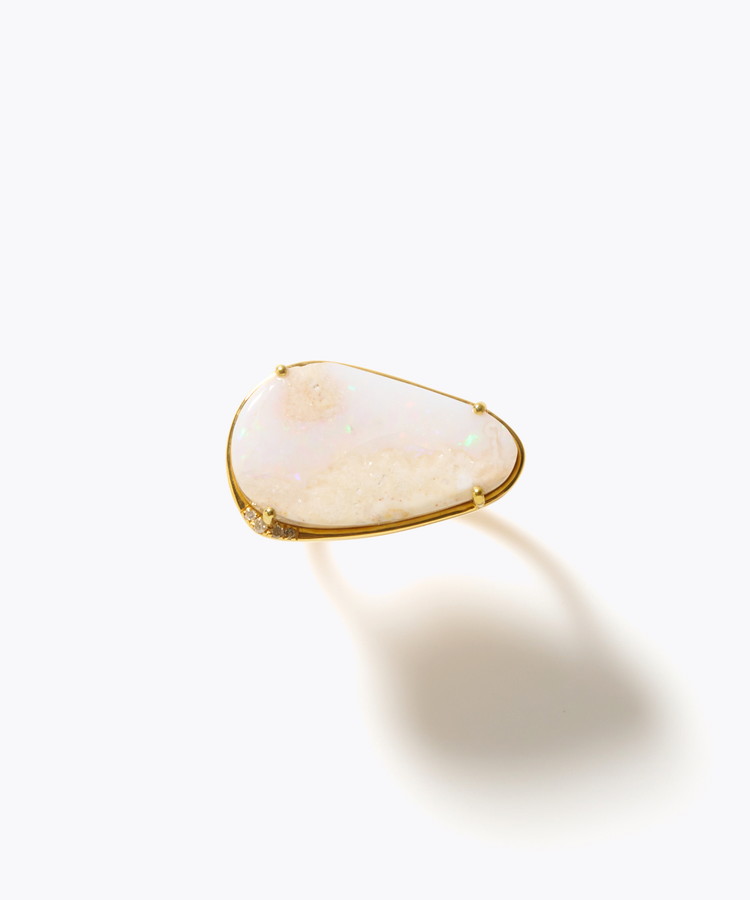 [ancient] One of a kind opal pave diamond bezel ring