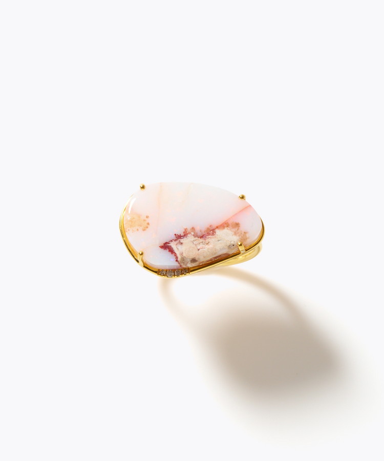 [ancient] One of a kind opal pave diamond bezel ring