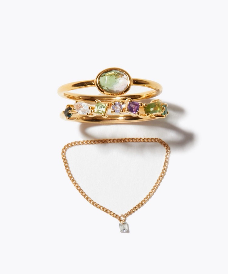 [eden] 【2025 Winter Limited】One of a kind bi color tourmaline K18 diamond chain ring