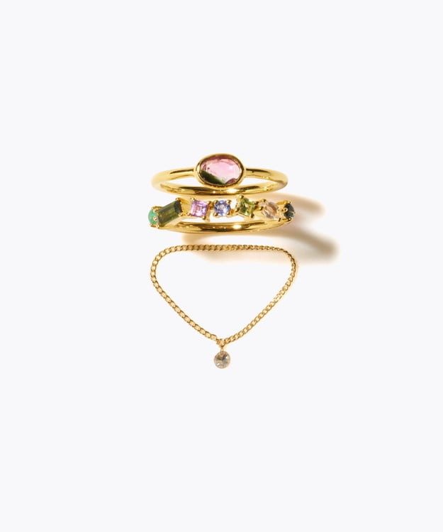 [eden] 【2025 Winter Limited】One of a kind bi color tourmaline K18 diamond chain ring