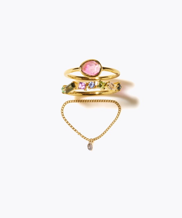 [eden] 【2025 Winter Limited】One of a kind bi color tourmaline K18 diamond chain ring