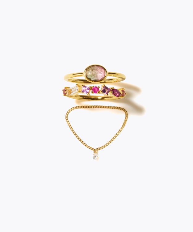 [eden] 【2025 Winter Limited】One of a kind bi color tourmaline K18 diamond chain ring