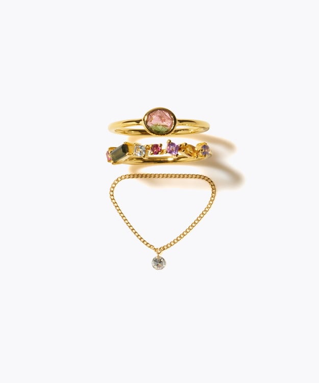 [eden] 【2025 Winter Limited】One of a kind bi color tourmaline K18 diamond chain ring
