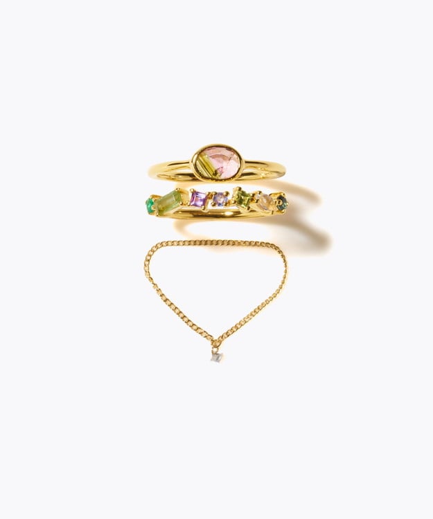 [eden] 【2025 Winter Limited】One of a kind bi color tourmaline K18 diamond chain ring