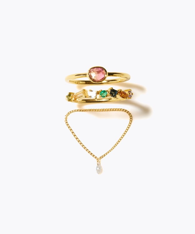 [eden] 【2025 Winter Limited】One of a kind bi color tourmaline K18 diamond chain ring