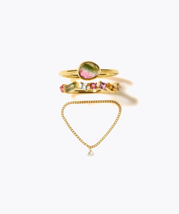 [eden] 【2025 Winter Limited】One of a kind bi color tourmaline K18 diamond chain ring