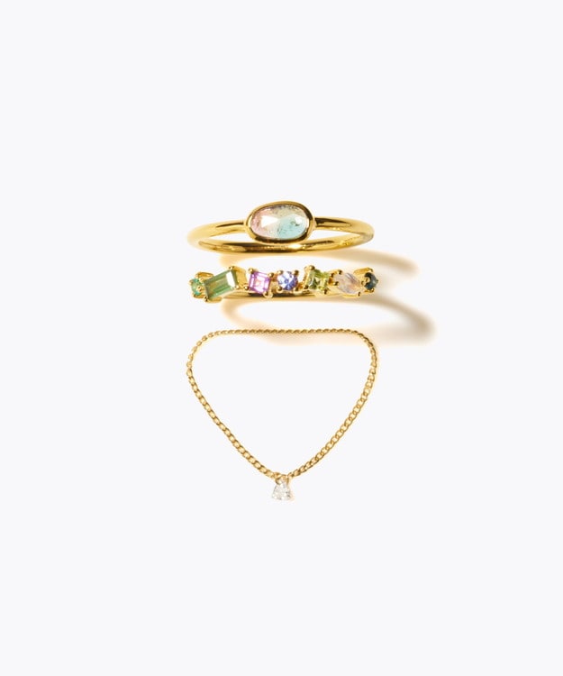 [eden] 【2025 Winter Limited】One of a kind bi color tourmaline K18 diamond chain ring