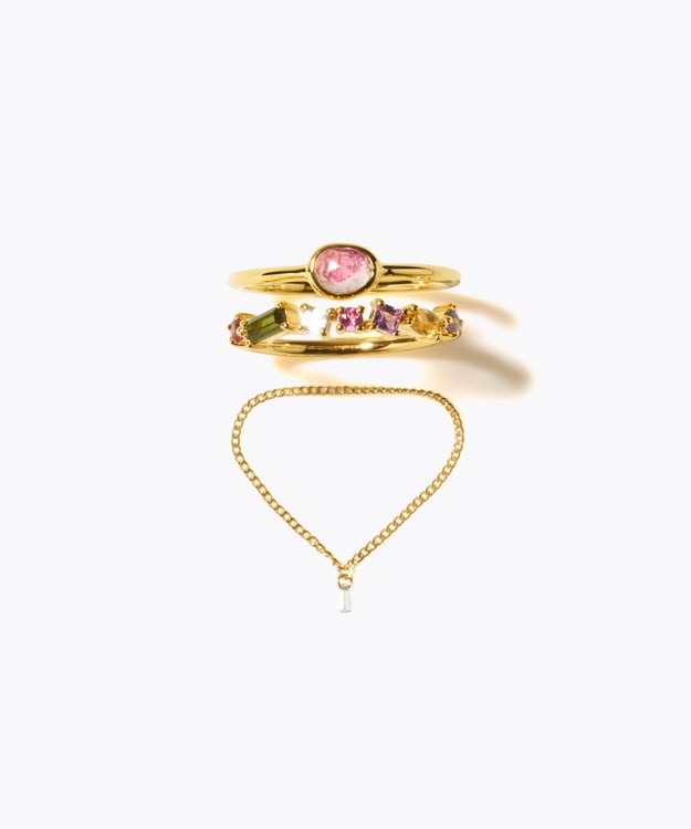 [eden] 【2025 Winter Limited】One of a kind bi color tourmaline K18 diamond chain ring