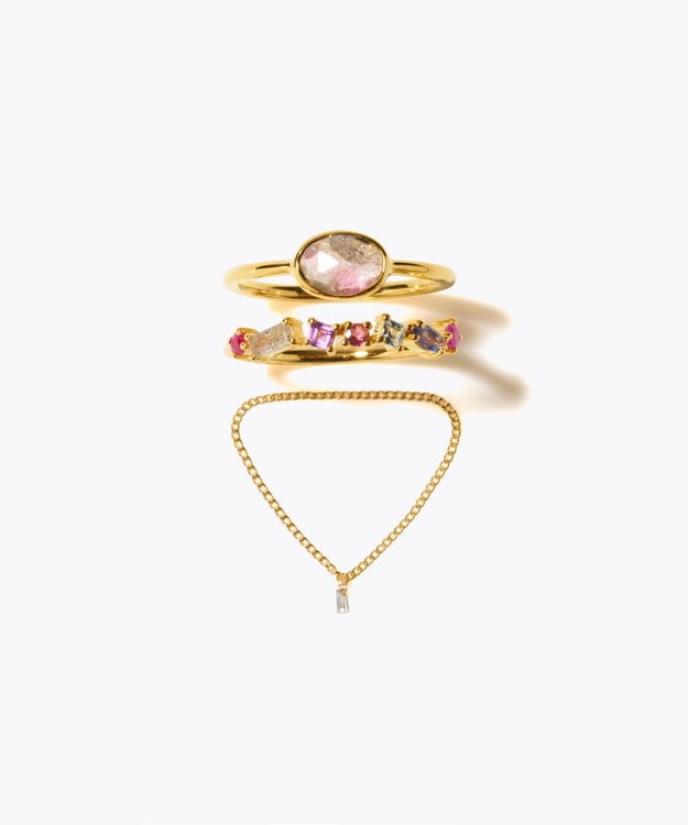 [eden] 【2025 Winter Limited】One of a kind bi color tourmaline K18 diamond chain ring
