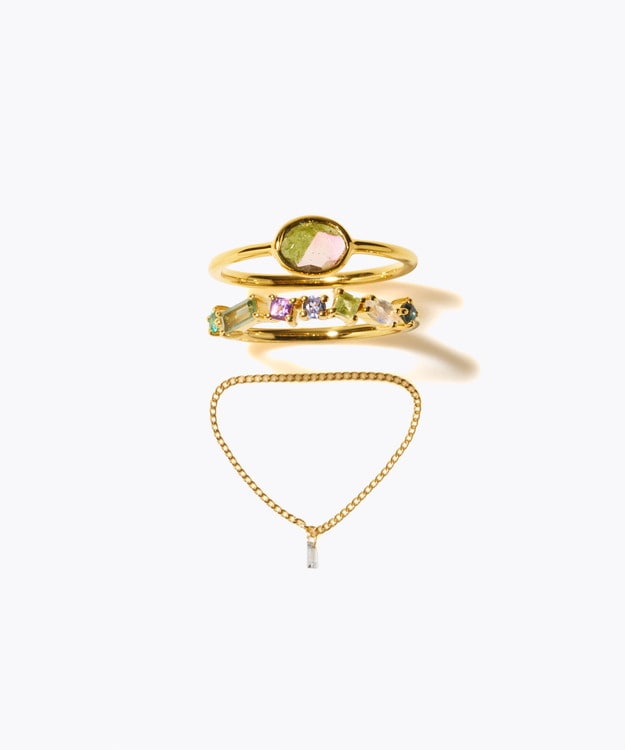 [eden] 【2025 Winter Limited】One of a kind bi color tourmaline K18 diamond chain ring
