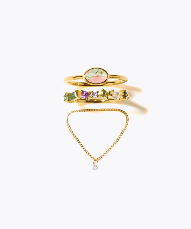 [eden] 【2025 Winter Limited】One of a kind bi color tourmaline K18 diamond chain ring